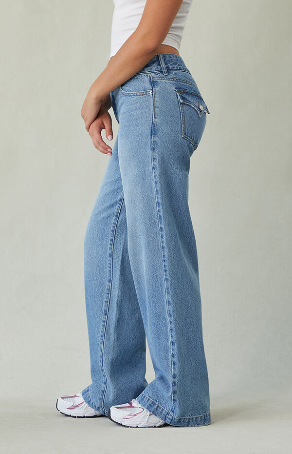 Pacsun Casey Low Rise Baggy Jeans Double Button Medium Indigo