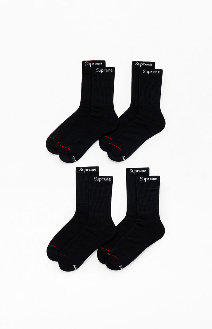 Supreme x Hanes 4 Pack Black Crew Socks | Pacsun