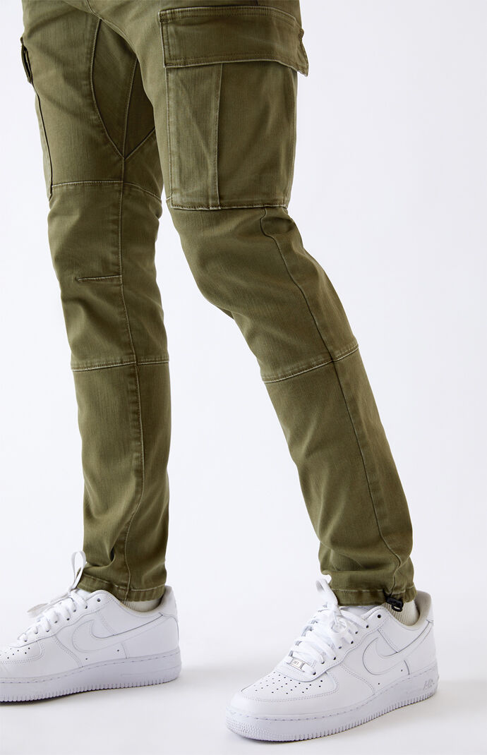 green fitted cargo pants