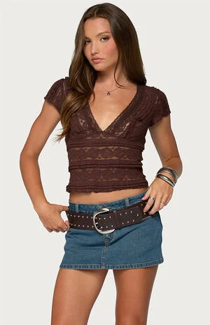 Avalee Sheer Lace V Neck Top image number 1