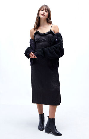 Ruffle Bodice Satin Midi Dress image number 4