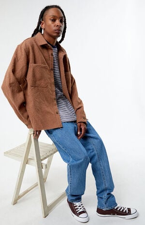 Brown Oversized Wooly Solid Shacket image number 2