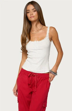 Contrast Stitched Lacey Henley Top image number 1