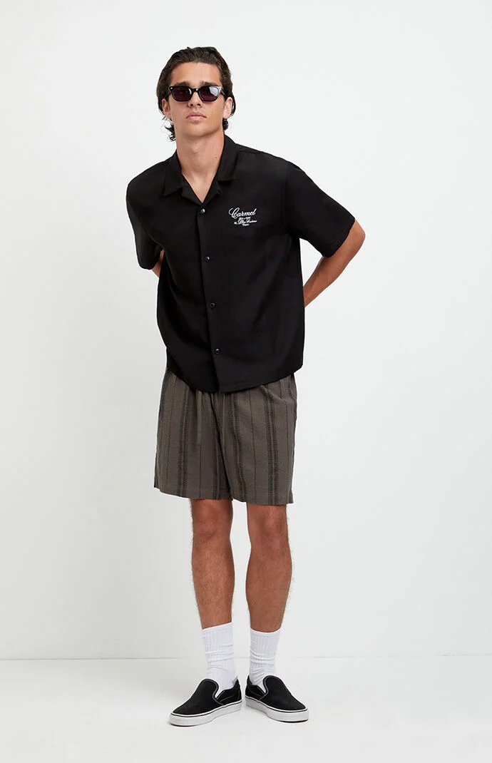 Pacsun Olive Striped Russel Linen Volley Shorts