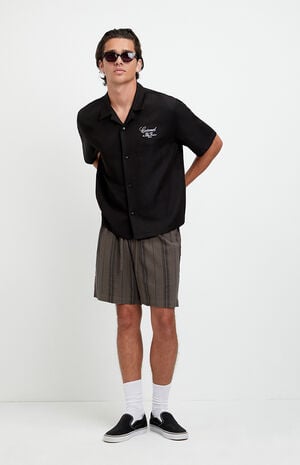 Olive Striped Russel Linen Volley Shorts image number 1