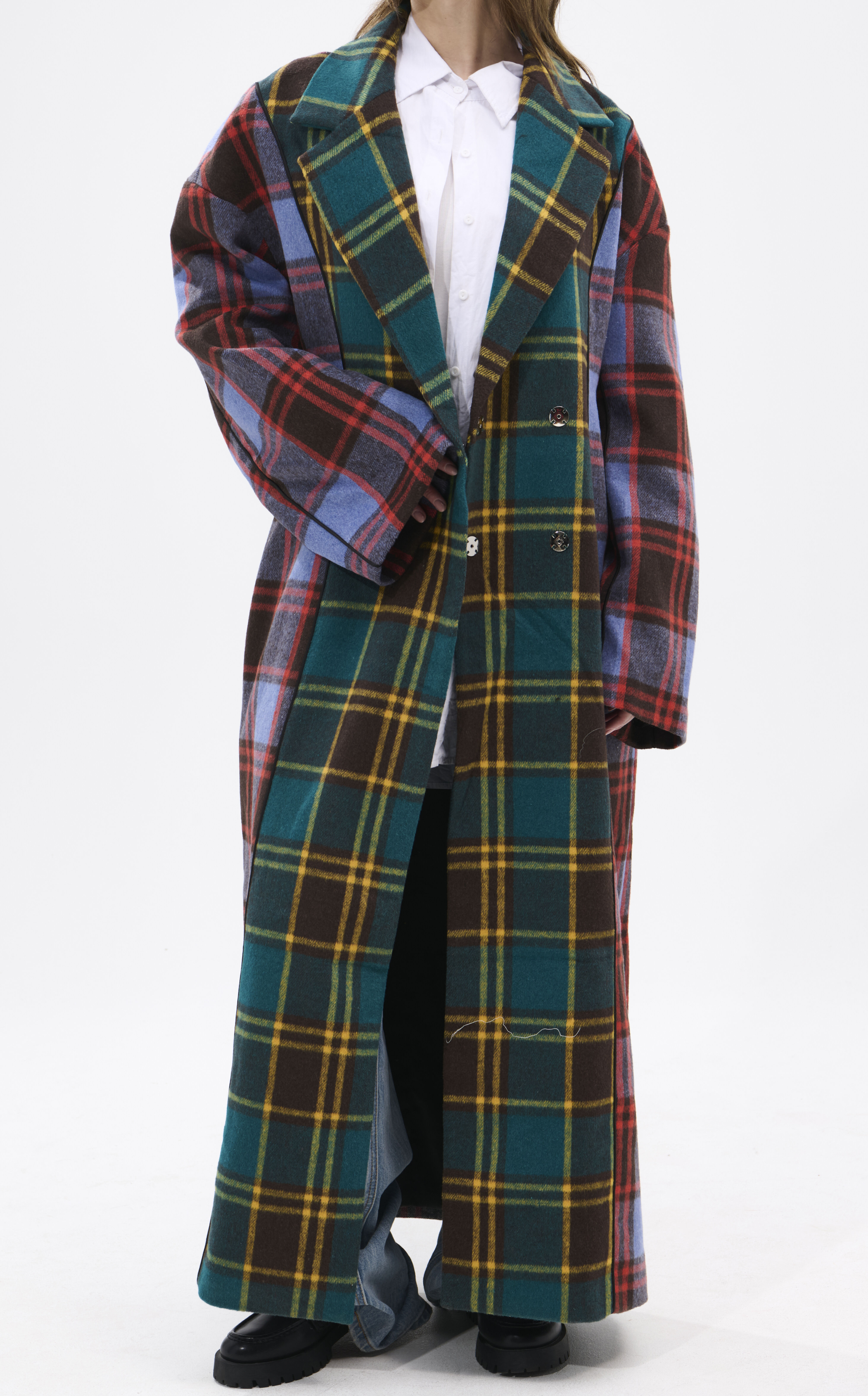 AZALEA WANG Studio Plaid Trench Coat