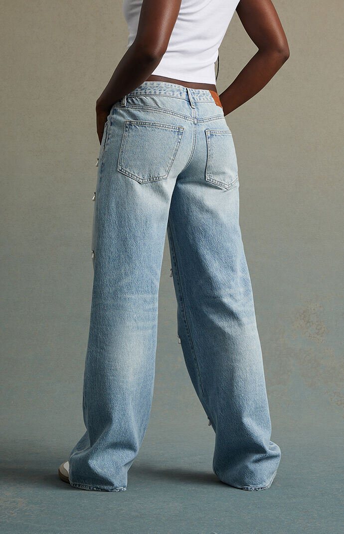 RARE DNM EDIT Light Indigo Pearl & Rhinestone Low Rise Baggy Jeans
