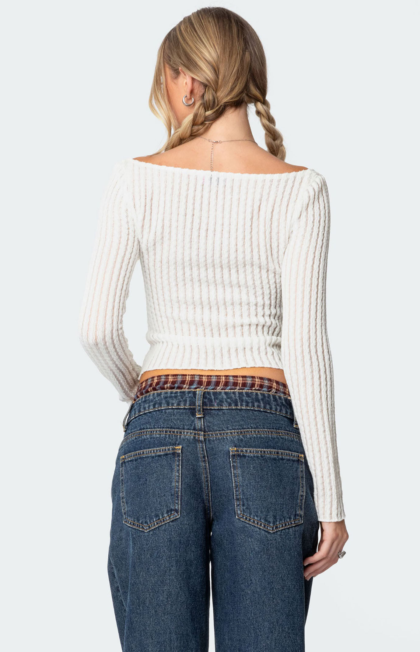Edikted Textured Sheer Boat Neck Top | PacSun
