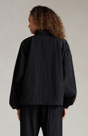 Women's Jet Black Crinkle Nylon Shell Bomber Jacket image number 4