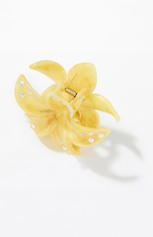 Yellow Plumeria Rhinestone Hair Claw Clip image number 2
