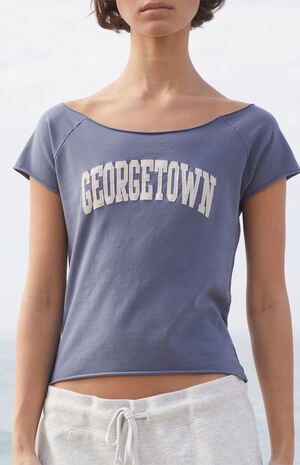 Navy Bonnie Georgetown Off-The-Shoulder Top image number 2