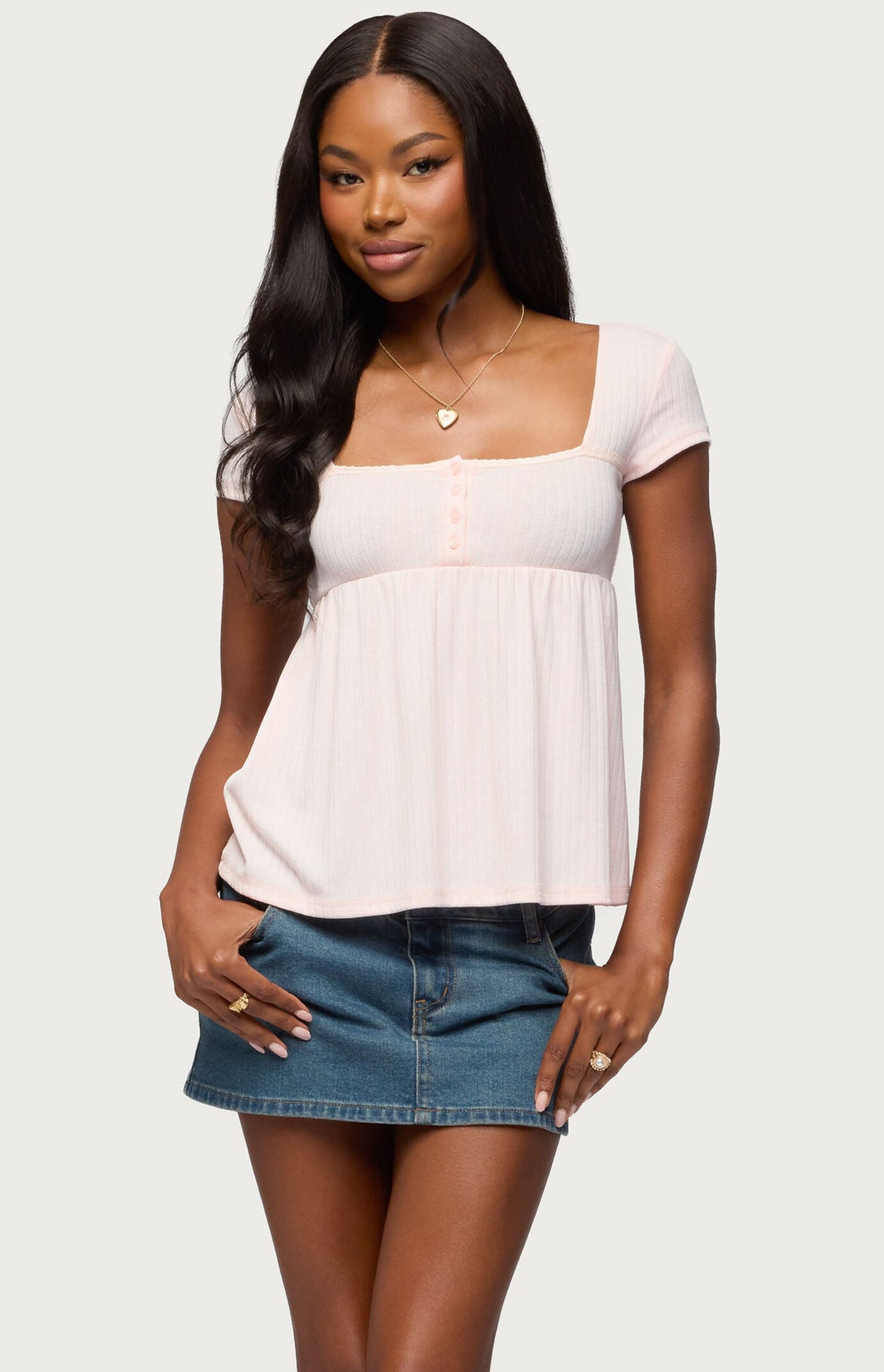 Edikted Bettie Pointelle Babydoll Top