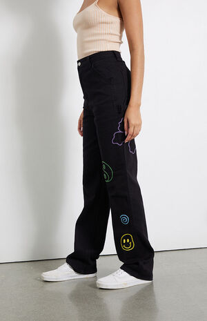 Black Colorful Stitch&nbsp;'90s Boyfriend Carpenter Pants image number 3