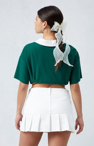 Eco White Pleated Low Rise Denim Mini Skirt image number 4