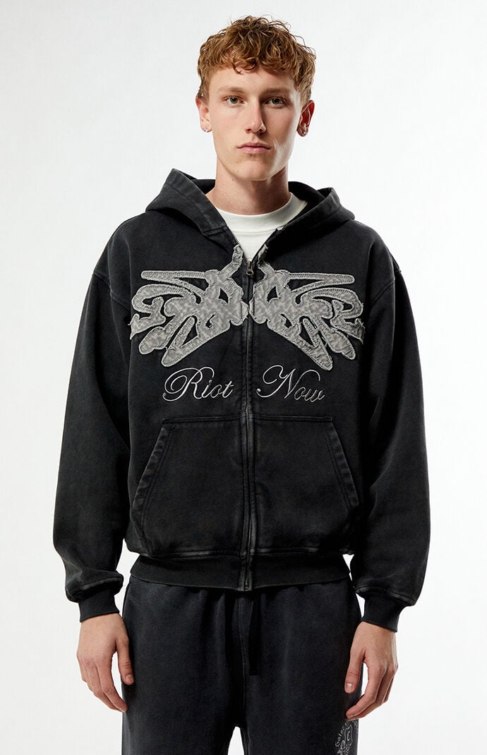 Pacsun Riot Now Raw Applique Full Zip Hoodie