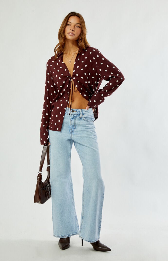 Rhythm Polka Dot Tie Front Long Sleeve Shirt