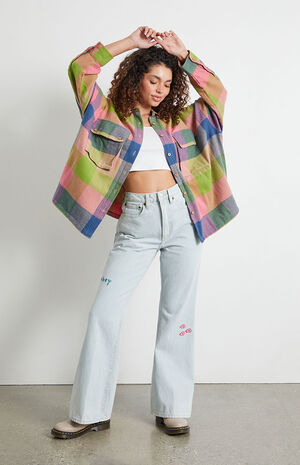 Rory Light Blue Embroidered Flare Jeans image number 1