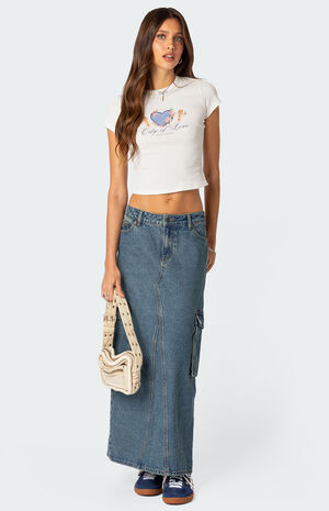 Slitted Cargo Denim Maxi Skirt image number 1
