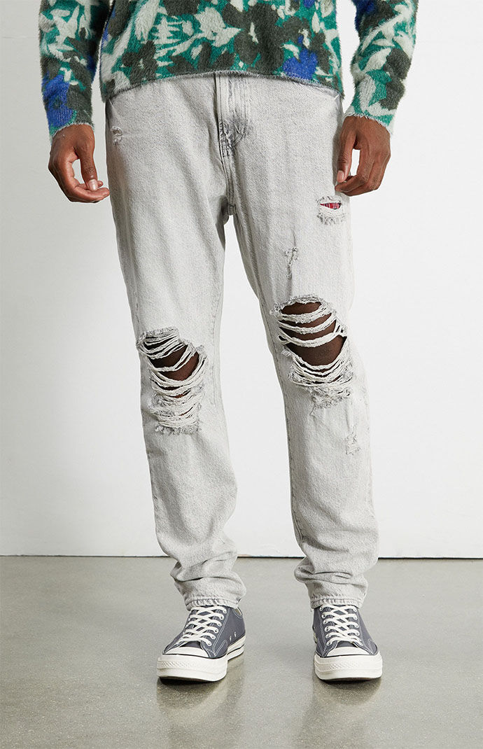 PacSun Gray Distressed Slim Taper Jeans PacSun
