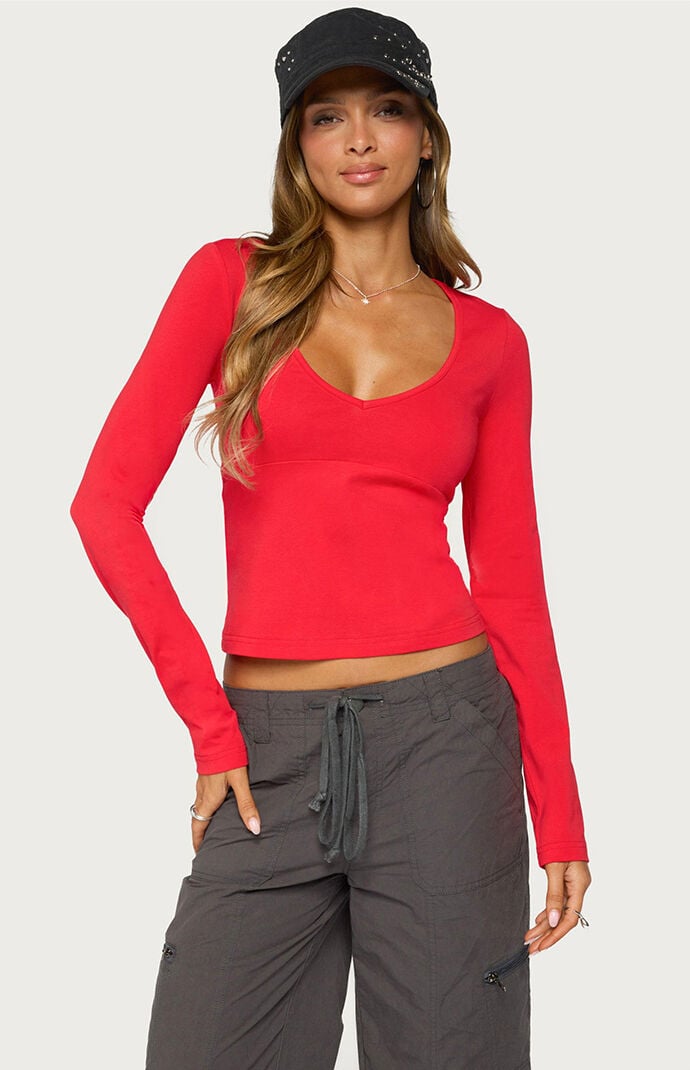 Edikted Feva V Neck Long Sleeve Top