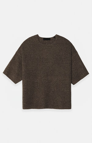 Brown Heavy Waffle Knit Short Sleeve Sweater image number 1