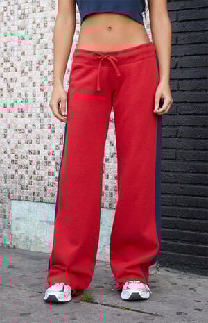 Red Hilary Side Stripe Yoga Baggy Sweatpants image number 2