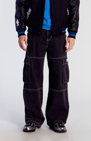 Black Contrast Stitch Extreme Baggy Cargo Jeans