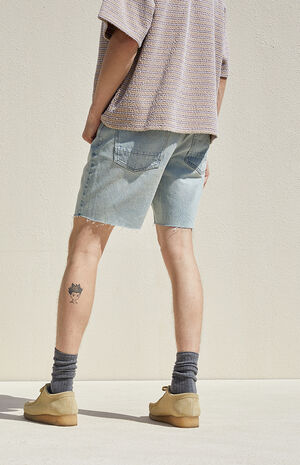 Eco Light Blue Cut Off Denim Shorts image number 6