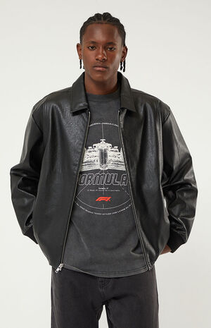 Faux Leather Collared Bomber Jacket image number 1