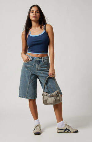 Light Indigo Star Seam Extreme Denim Jorts image number 5