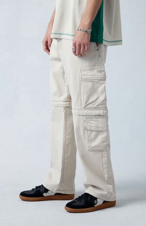 Cream Baggy Cargo Zip-Off Jeans image number 3
