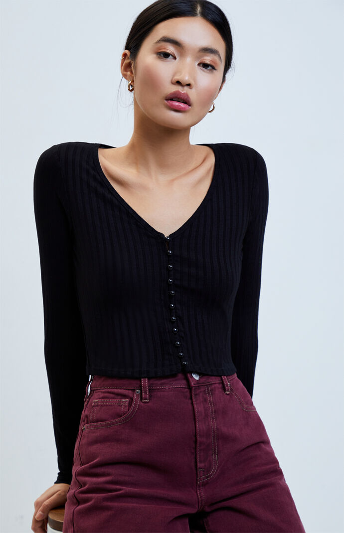Long Sleeve Button Front Top