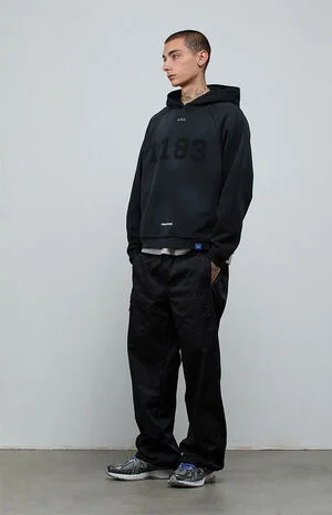 1183&nbsp;Black Vintage Wash&nbsp;Heavyweight Raglan Oversized Fleece Hoodie image number 6