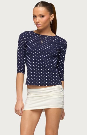 Lela Polka Dot Quarter Sleeve Top image number 1