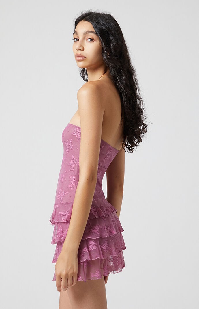 Beverly and Beck Mollie Lace Ruffle Strapless Mini Dress