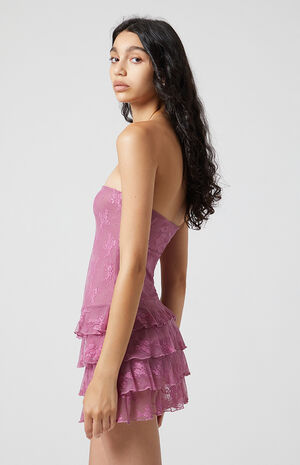 Mollie Lace Ruffle Strapless Mini Dress image number 4