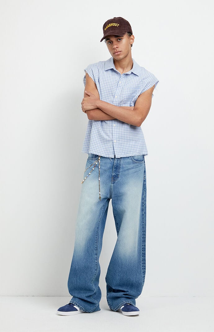 Pacsun Blake Extreme Baggy Jeans CA Embroidered Medium Blue