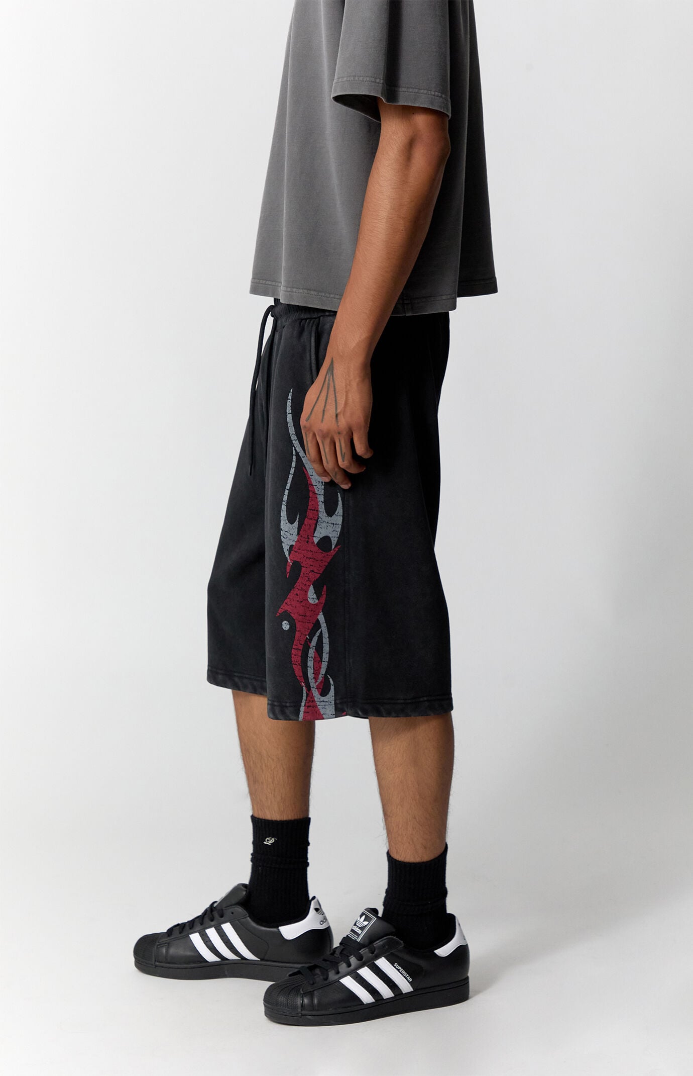 Pacsun Washed Black Fleece Graphic Baggy Sweat Shorts