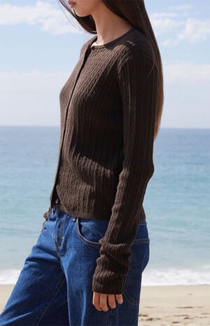 Brown Zoe Cable Knit Cardigan image number 3