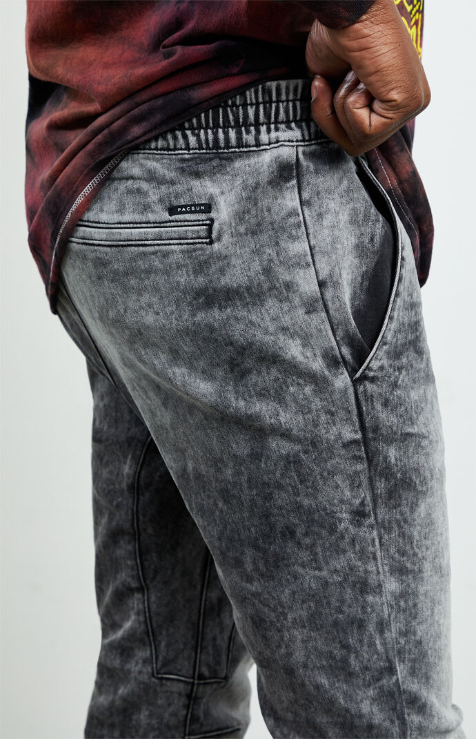 Black Acid Denim Jogger Pants