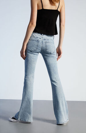 Light Blue Rhinestone Stripes Low Rise Flare Jeans image number 4