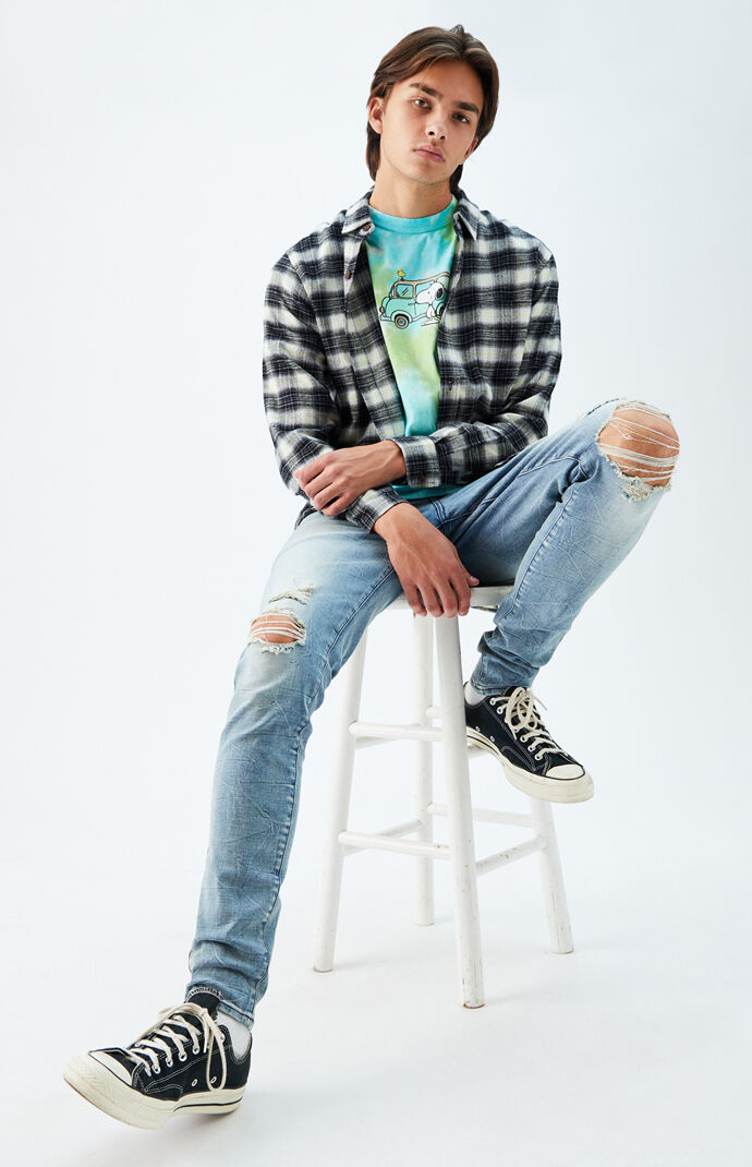 PacSun Light Ripped Stacked Skinny Jeans PacSun