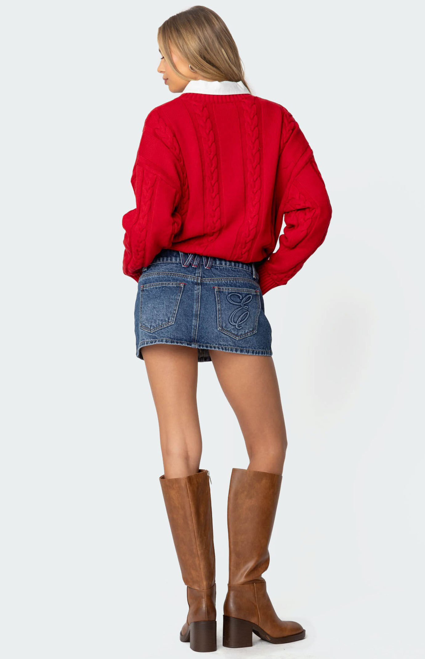 ★E.B.M★ Pocket Mini Skirt EMP1DSK020 Edikted Embroidered Pocket Denim Mini Skirt | PacSun