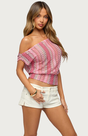 Taniya Off Shoulder Zigzag Knit Top image number 2