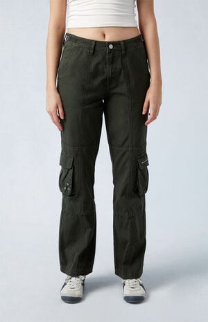 Army Green Mid Rise Vintage Bootcut Pants