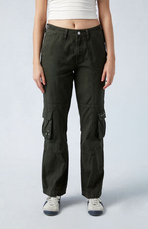 Army Green Mid Rise Vintage Bootcut Pants image number 1