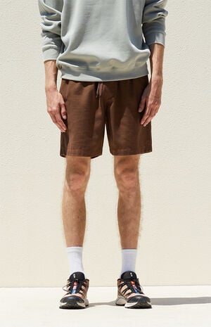 Brown Textured Cotton Shorts image number 2