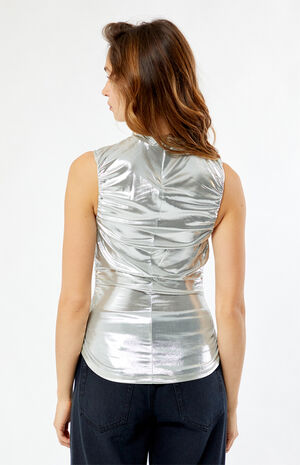 Metallic Ruched Turtleneck Top image number 3