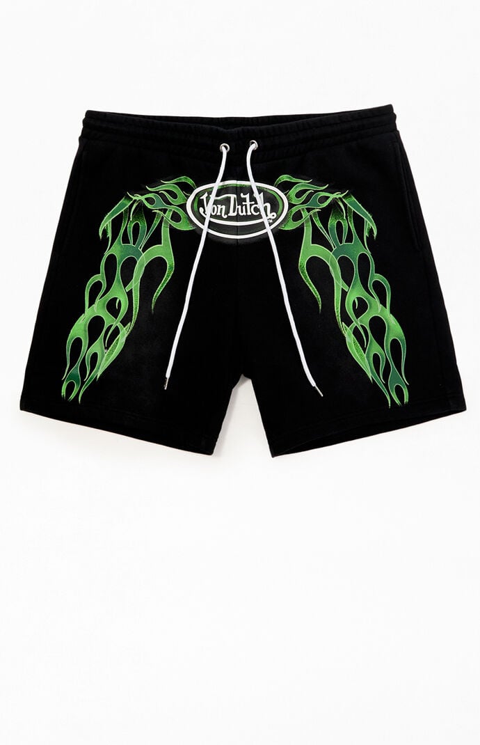 Von Dutch Green Flame Fleece Sweat Shorts