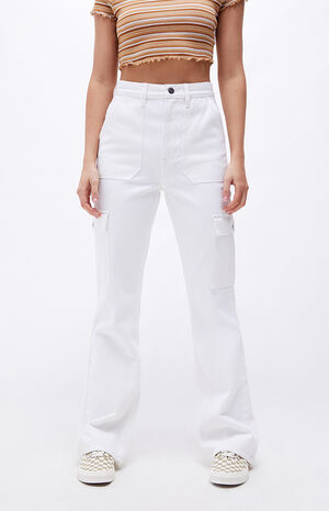 White High Waisted Cargo Bootcut Pants image number 2